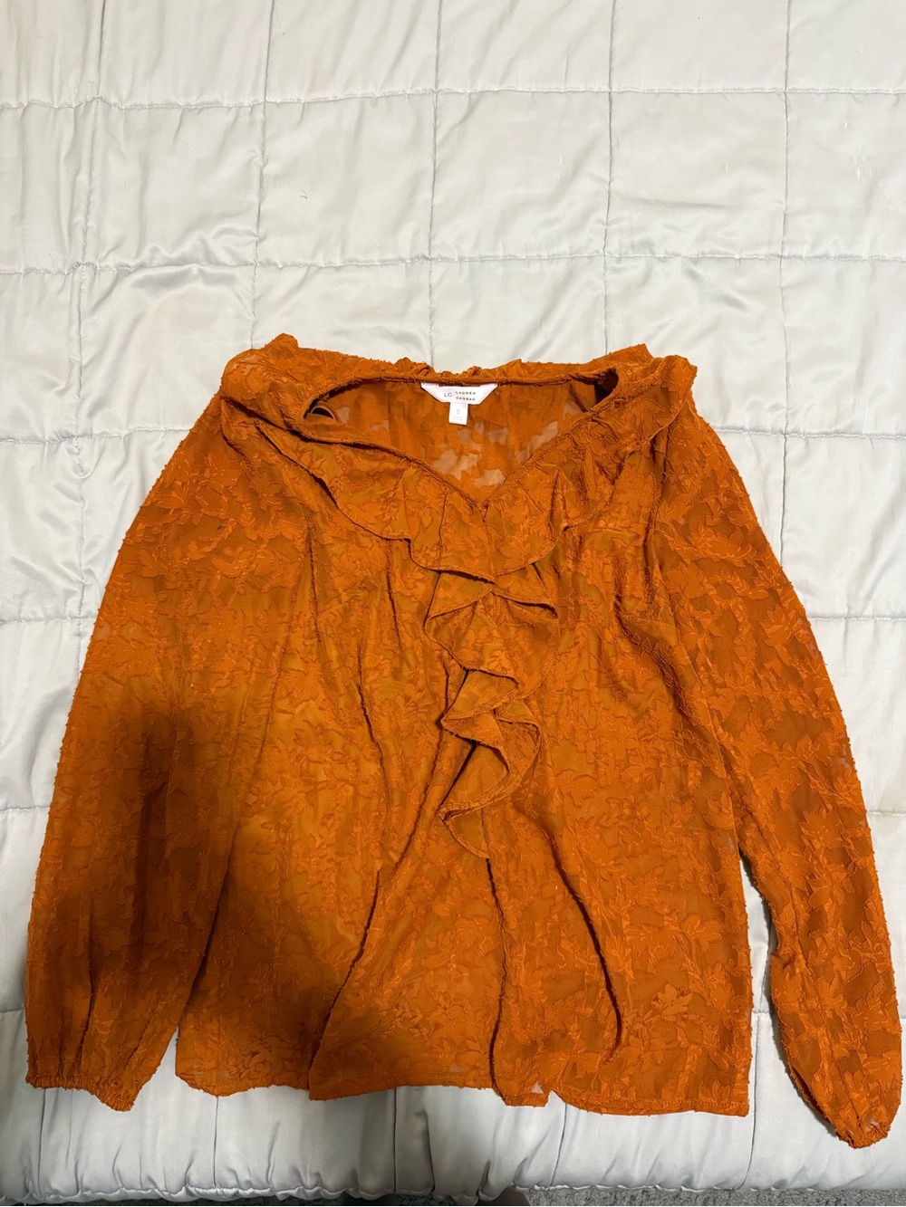 LC Lauren Conrad Rust Orange Lace Ruffle Blouse